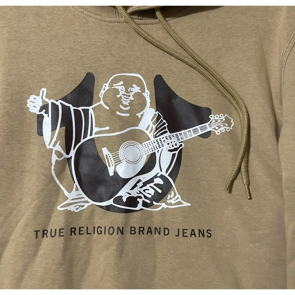 True Religion Mens‎ Travertine Tan Buddha Graphic Pullover Hoodie Small